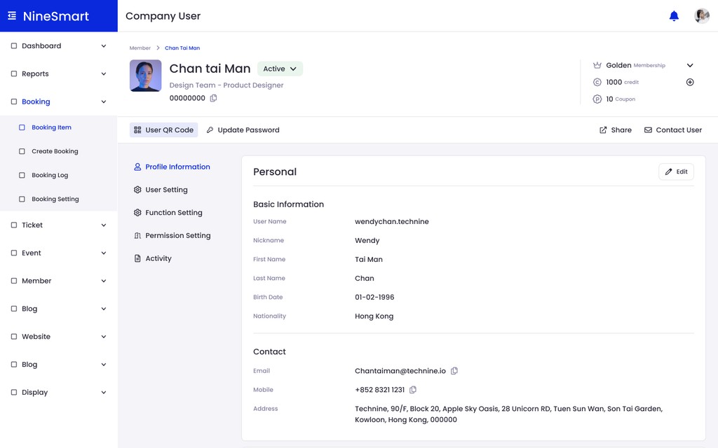 Member profile detail view