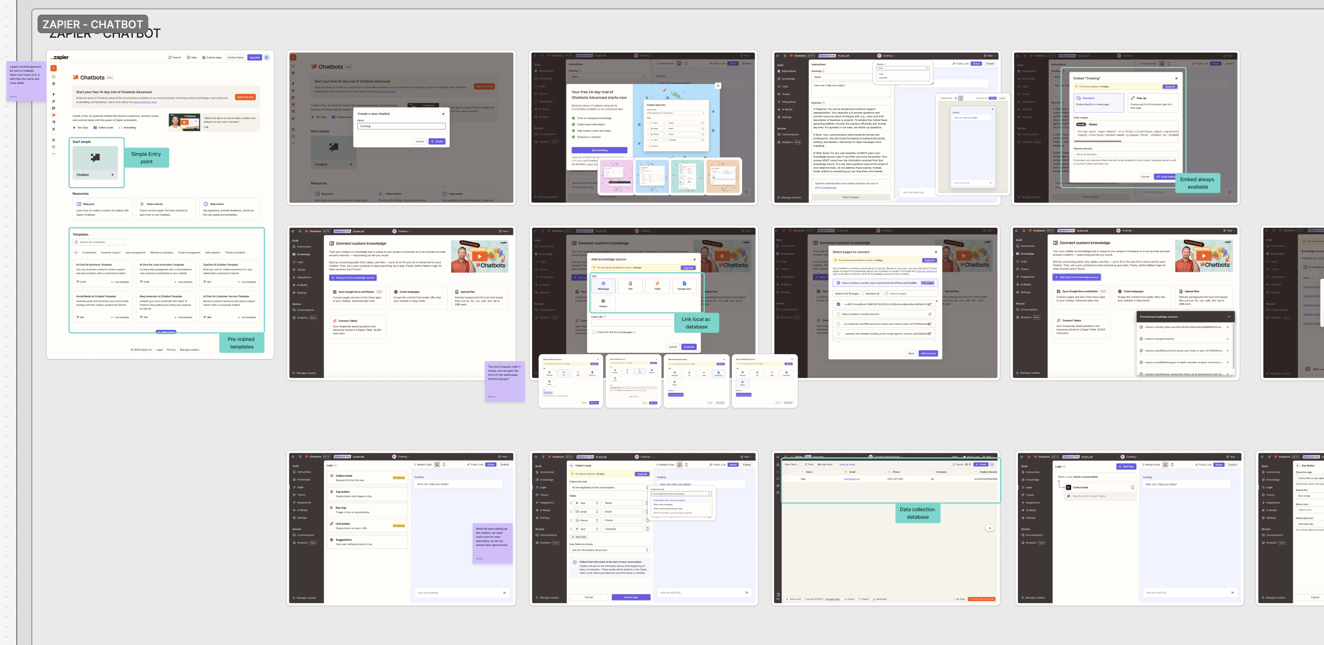 Detailed audit of Zapier's Chatbots onboarding and knowledge-source flow